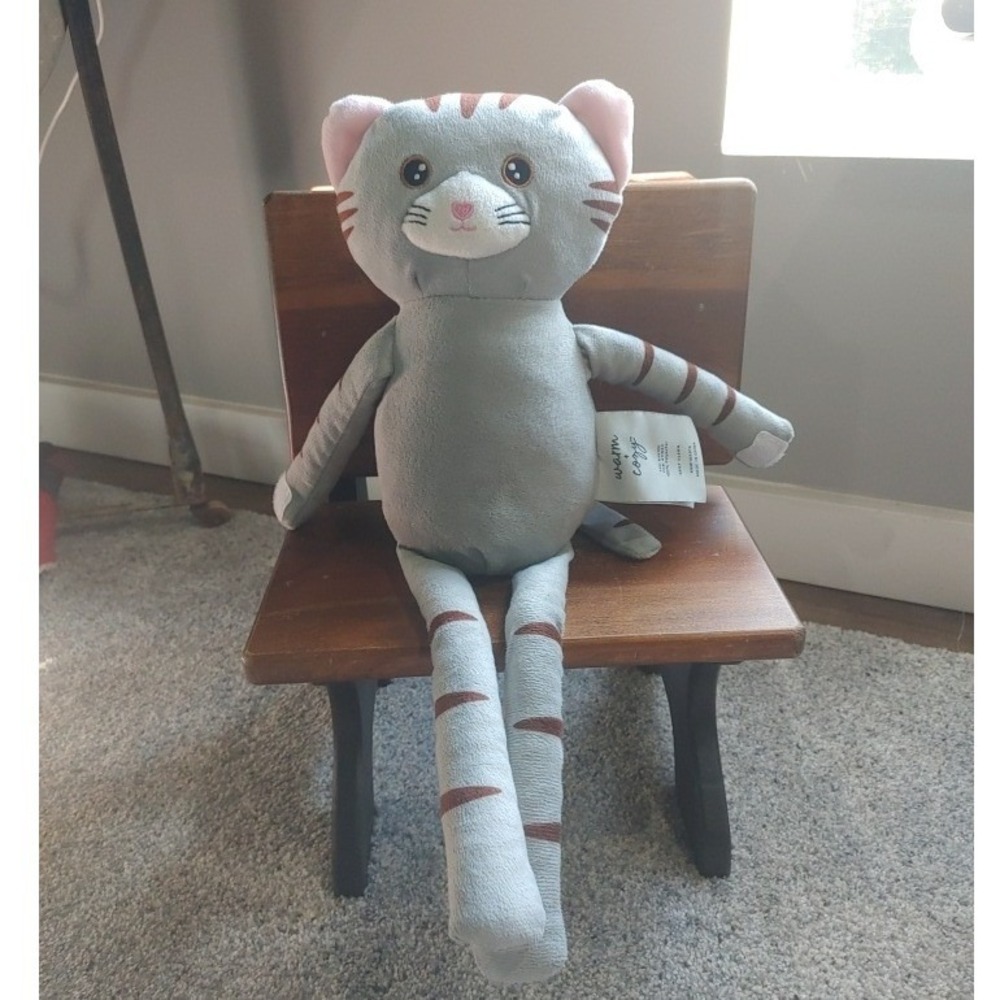 Warm + Cozy Grey Tabby Cat Long Limb Plush Stuffed Animal Velcro Hands Wearable